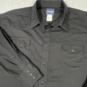 Wrangler Western Dress Shirt Pearl Button Snaps Mens Size 4XL‎ BIG Black